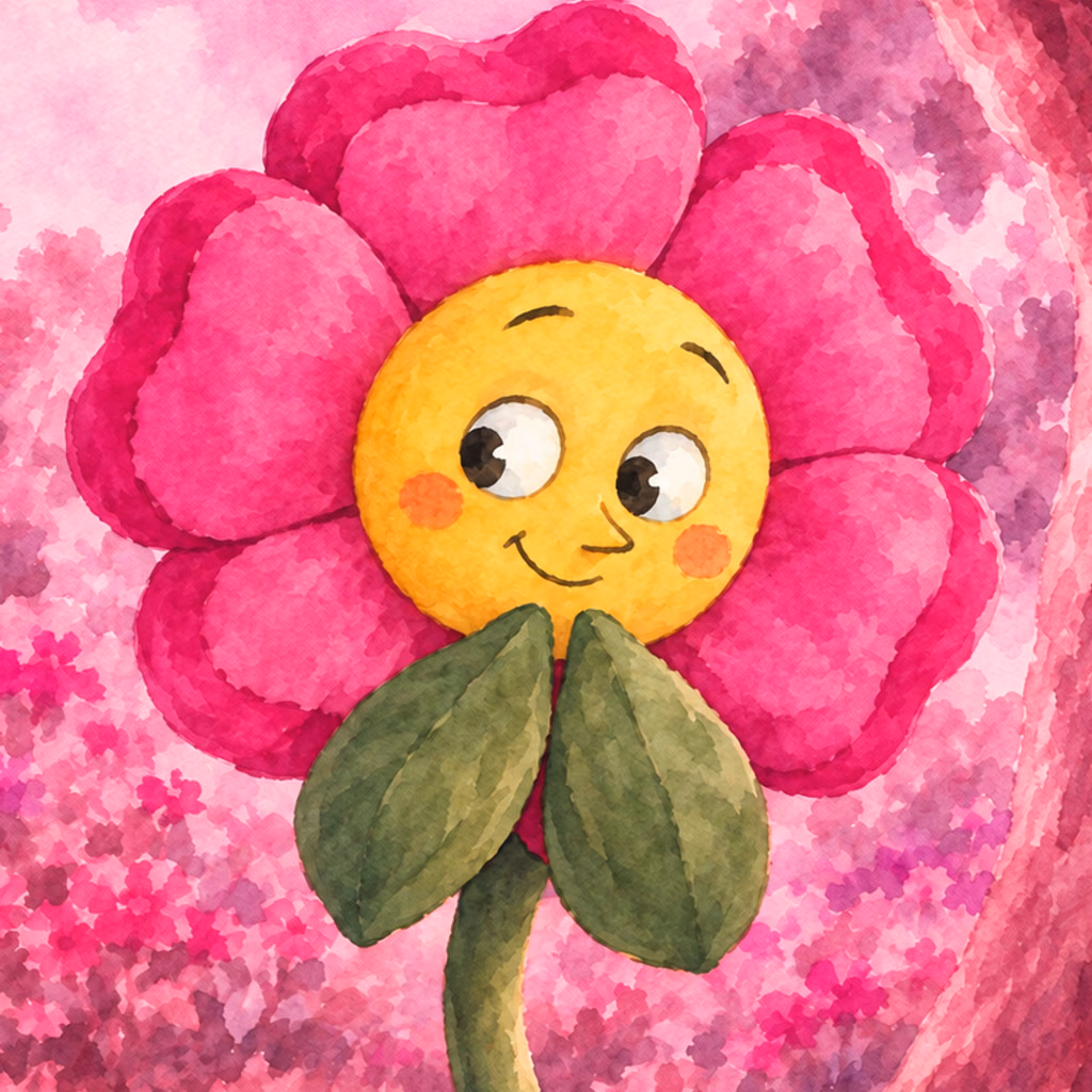 Illustration of the A1 German word “die Blume”, which translates to “flower”. A giant flower singing to the moon